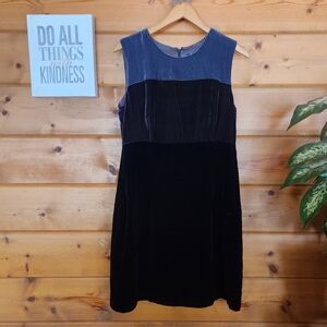 Harold's Vintage Crushed Velvet Colorblock Sheath Dress Lined Silk Blend Size 14
